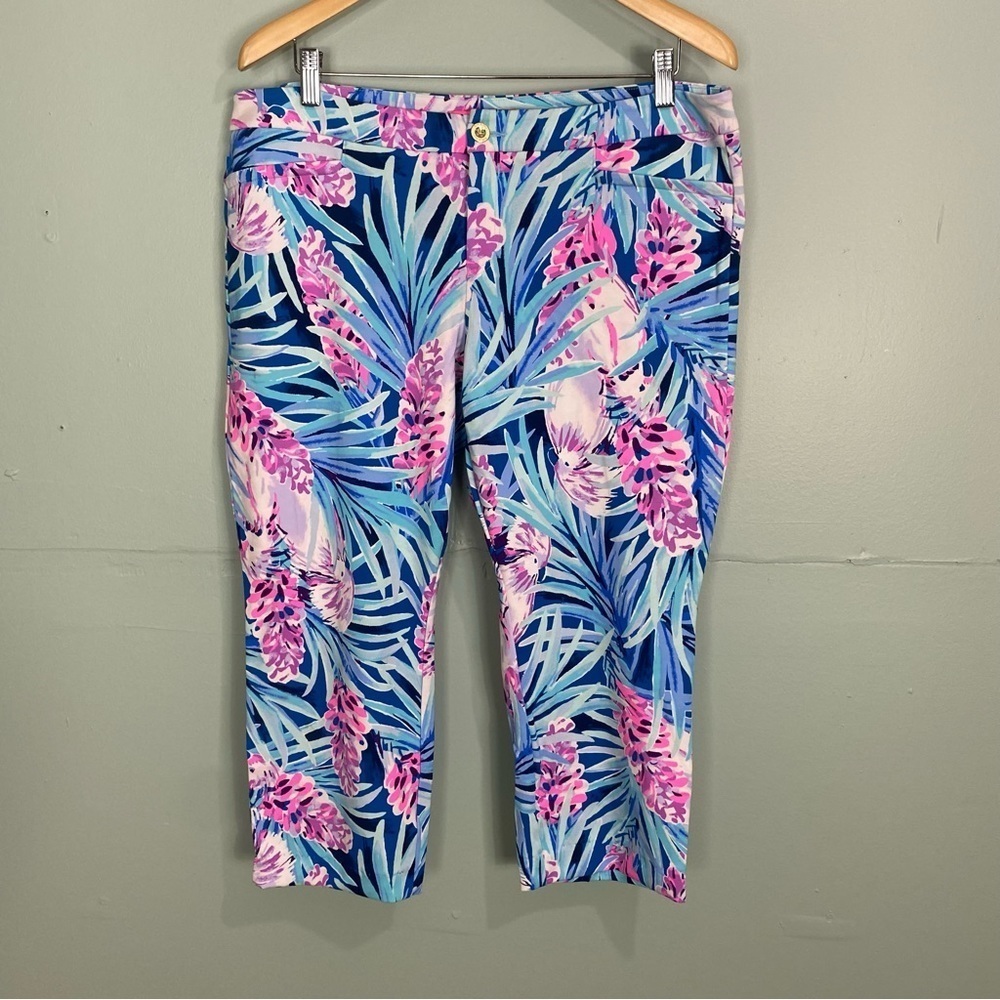 Lilly Pulitzer Kelly Knit Ankle Pant Mr Peacock Blue Tweethearts 29"‎ 16 001528